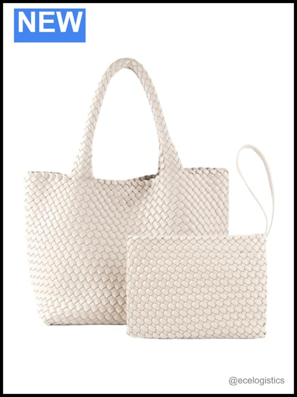 Vegan Leather Woven Tote Bag with Small Wristlet Clutch